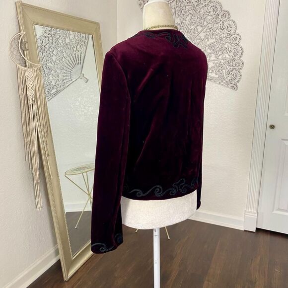 Union Made in USA 1970s Whimsygoth Burgundy Velvet Embroidered Blazer Jacket S M - Picture 4 of 8